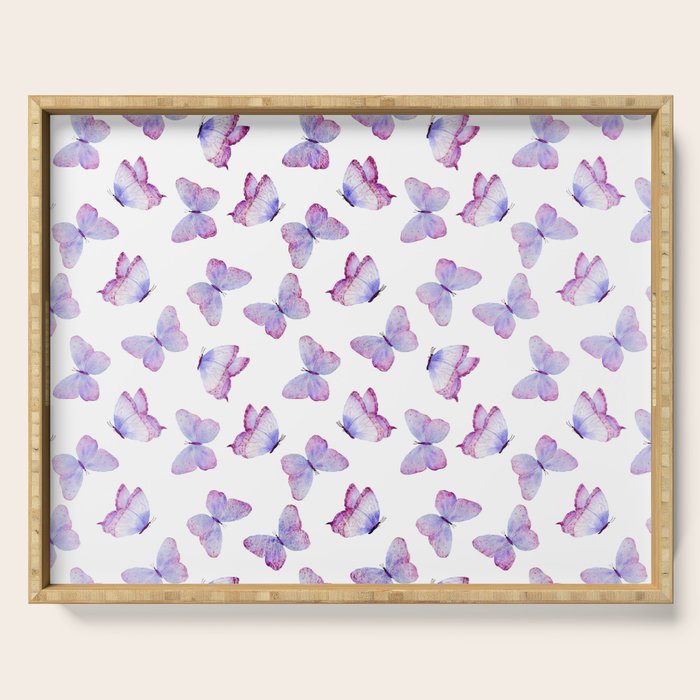 Lavender Purple Watercolor Hand Painted Butterfly Serving Tray Gallery Image 1
