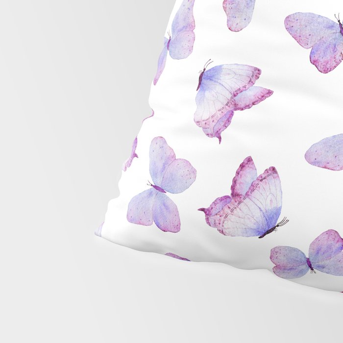 Lavender Purple Watercolor Hand Painted Butterfly Pillow Sham Gallery Image 4