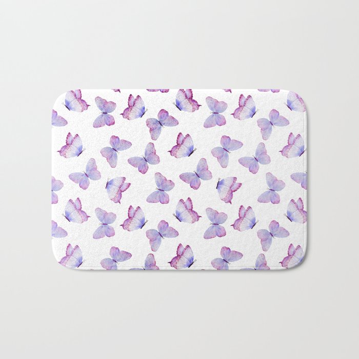 Lavender Purple Watercolor Hand Painted Butterfly Bath Mat Gallery Image 1