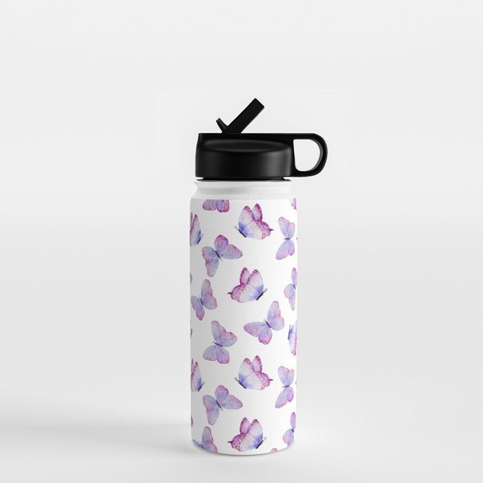 Lavender Purple Watercolor Hand Painted Butterfly Water Bottle Gallery Image 1
