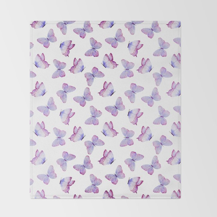 Lavender Purple Watercolor Hand Painted Butterfly Throw Blanket Gallery Image 2