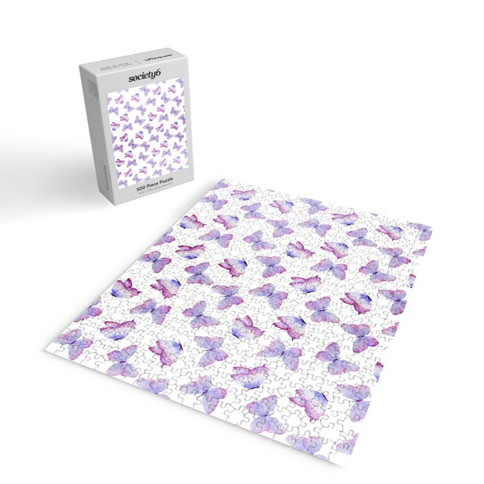 Lavender Purple Watercolor Hand Painted Butterfly Jigsaw Puzzle Gallery Image 2