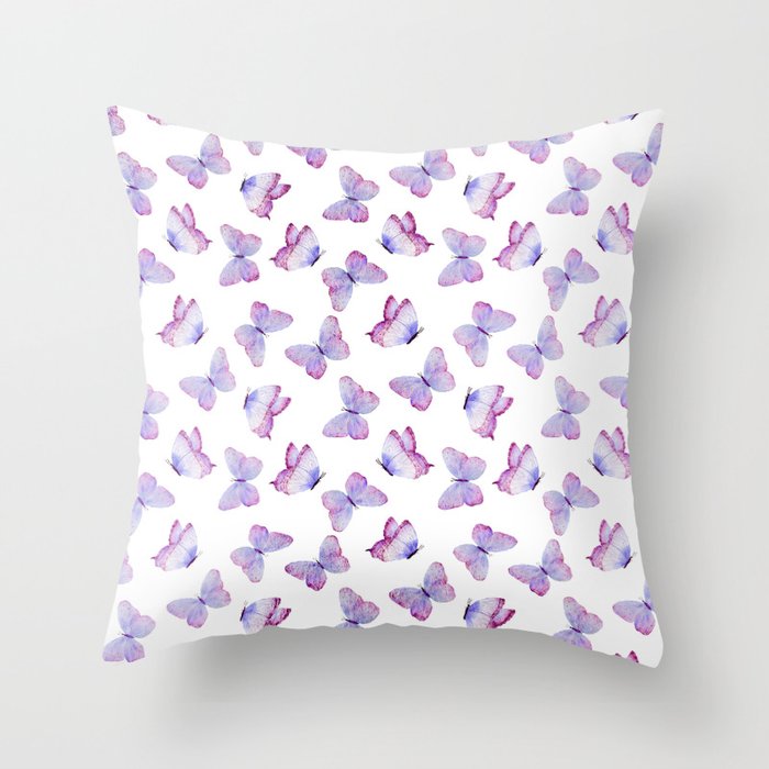 Lavender Purple Watercolor Hand Painted Butterfly Throw Pillow Gallery Image 6