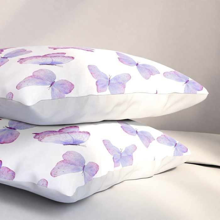 Lavender Purple Watercolor Hand Painted Butterfly Pillow Sham Gallery Image 3
