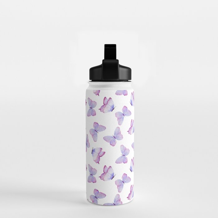 Lavender Purple Watercolor Hand Painted Butterfly Water Bottle Gallery Image 2