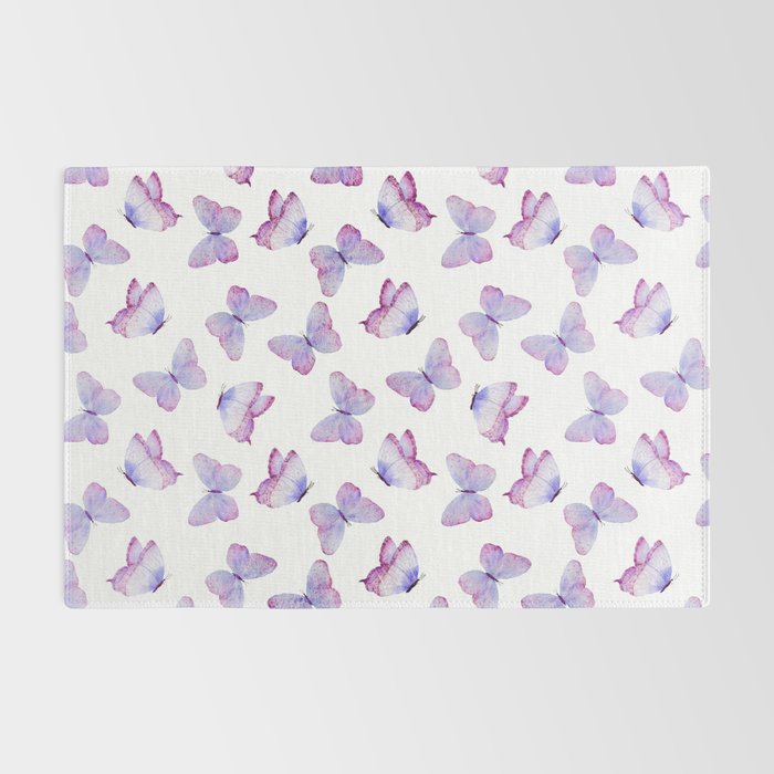 Lavender Purple Watercolor Hand Painted Butterfly Rug Gallery Image 2