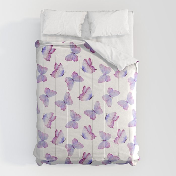 Lavender Purple Watercolor Hand Painted Butterfly Comforter Gallery Image 1