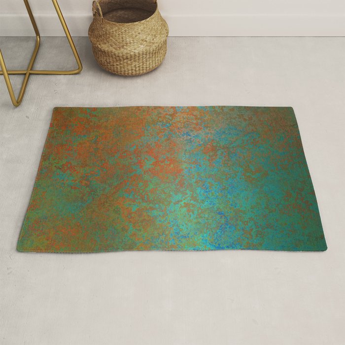 Vintage Teal and Copper Rust Rug Gallery Image 1
