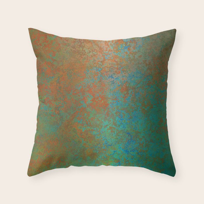Vintage Teal and Copper Rust Throw Pillow Gallery Image 6