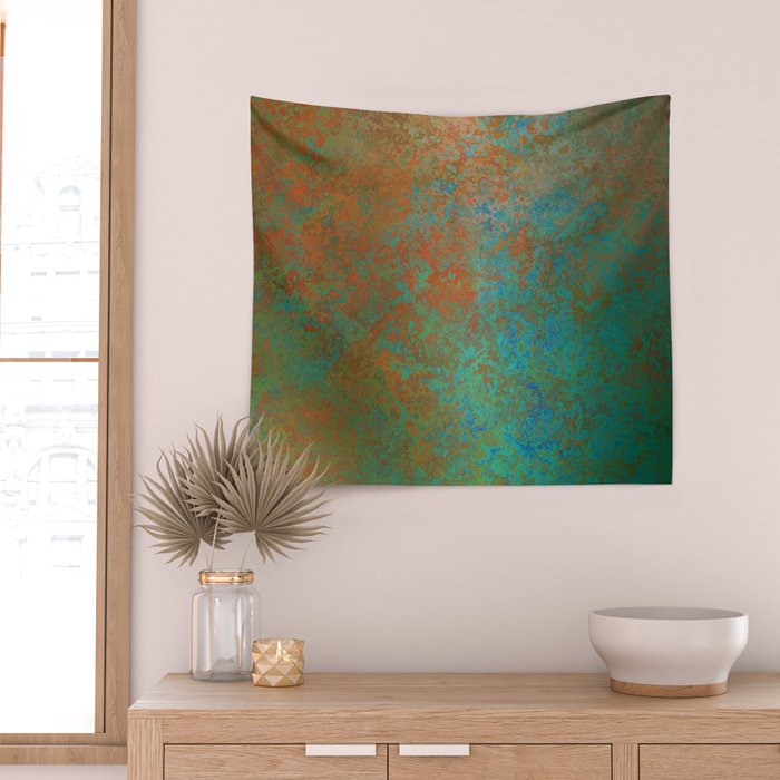 Vintage Teal and Copper Rust Wall Tapestry Gallery Image 2