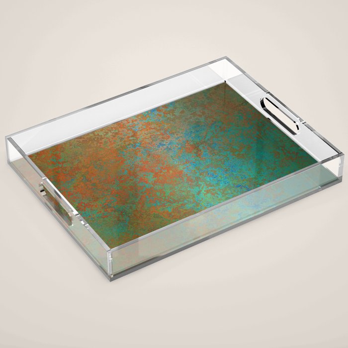 Vintage Teal and Copper Rust Acrylic Tray Gallery Image 1