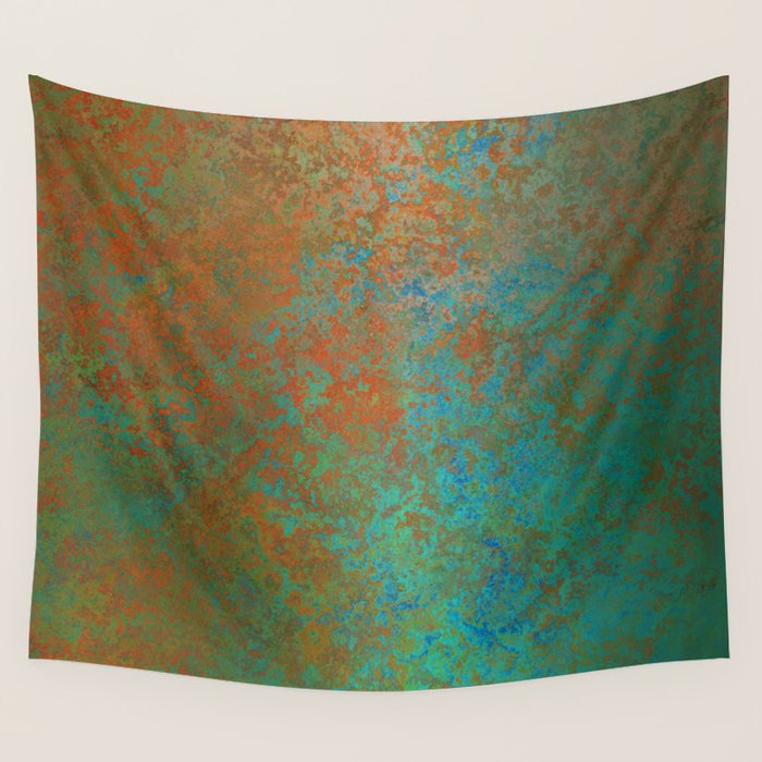 Vintage Teal and Copper Rust Wall Tapestry Gallery Image 1