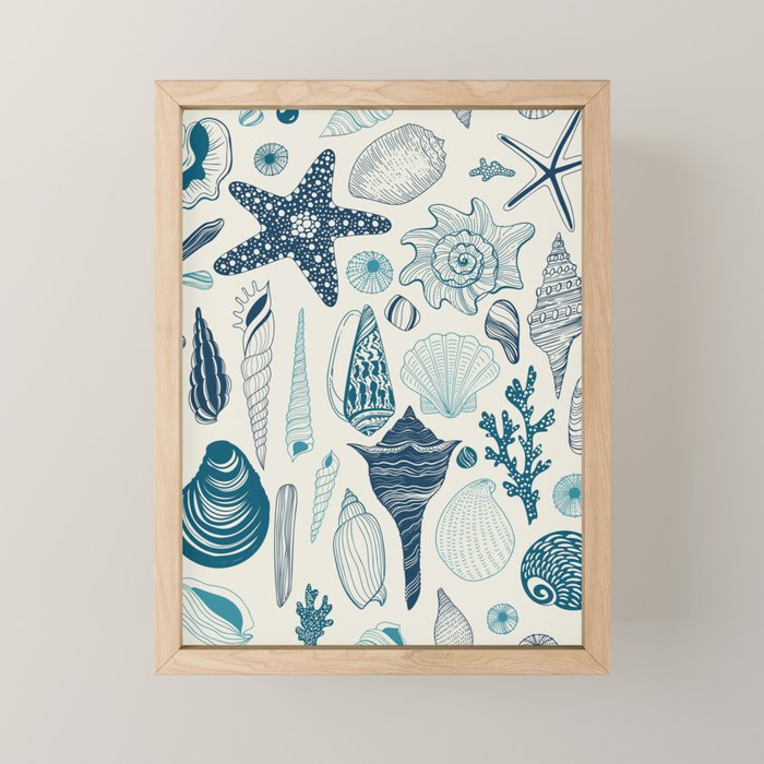 Sea shells on off white Mini Art Print Gallery Image 1