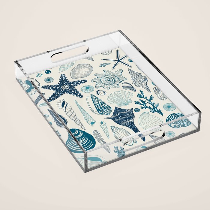 Sea shells on off white Acrylic Tray Gallery Image 1