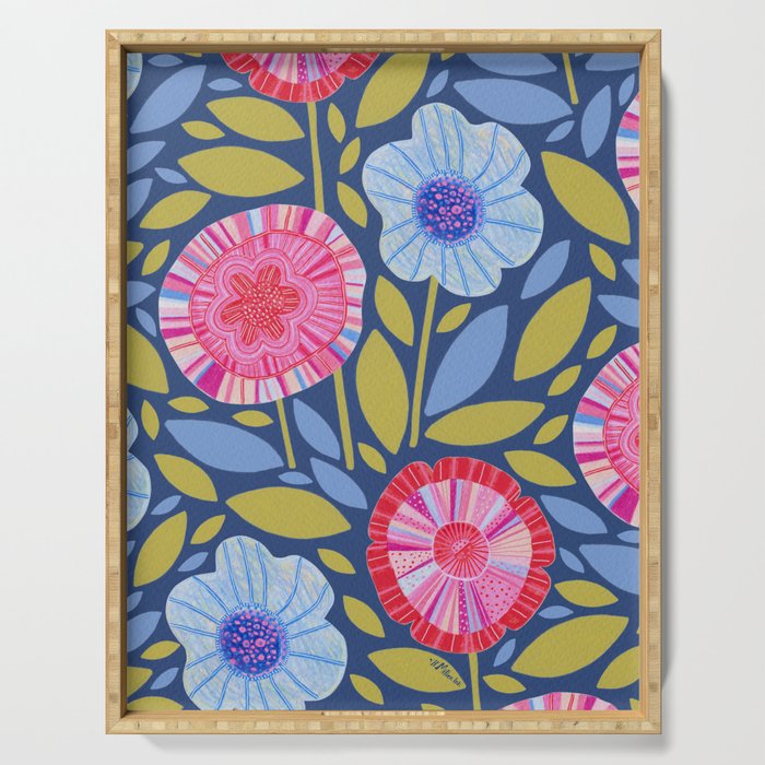 Folk Floral Blossoms in Eggplant Purple Serving Tray Gallery Image 1