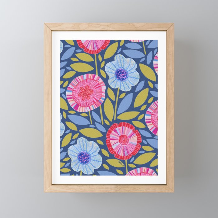 Folk Floral Blossoms in Eggplant Purple Mini Art Print Gallery Image 1