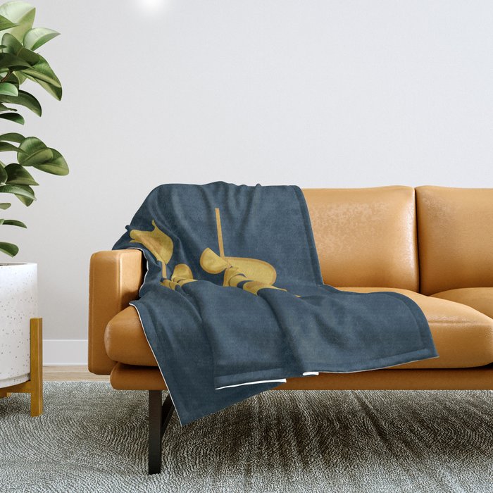 Scandi Garden Retro Minimalist Flower Pair in Mustard Yellow and Navy Blue Throw Blanket Gallery Image 1
