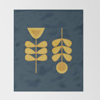 Scandi Garden Retro Minimalist Flower Pair in Mustard Yellow and Navy Blue Throw Blanket Gallery Image 2