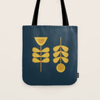 Scandi Garden Retro Minimalist Flower Pair in Mustard Yellow and Navy Blue Tote Bag Gallery Image 1