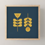 Scandi Garden Retro Minimalist Flower Pair in Mustard Yellow and Navy Blue Mini Art Print Gallery Image 1