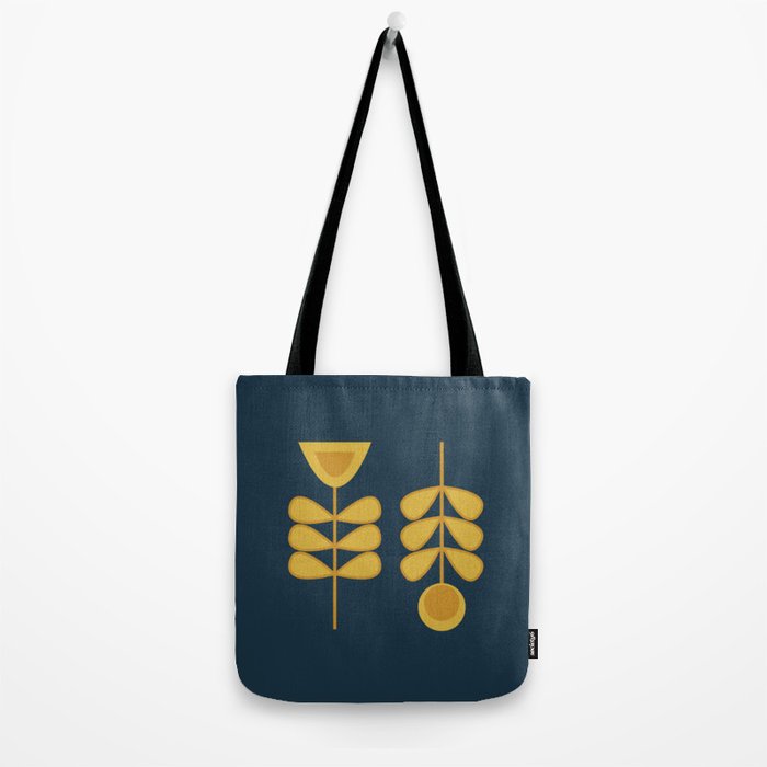 Scandi Garden Retro Minimalist Flower Pair in Mustard Yellow and Navy Blue Tote Bag Gallery Image 2