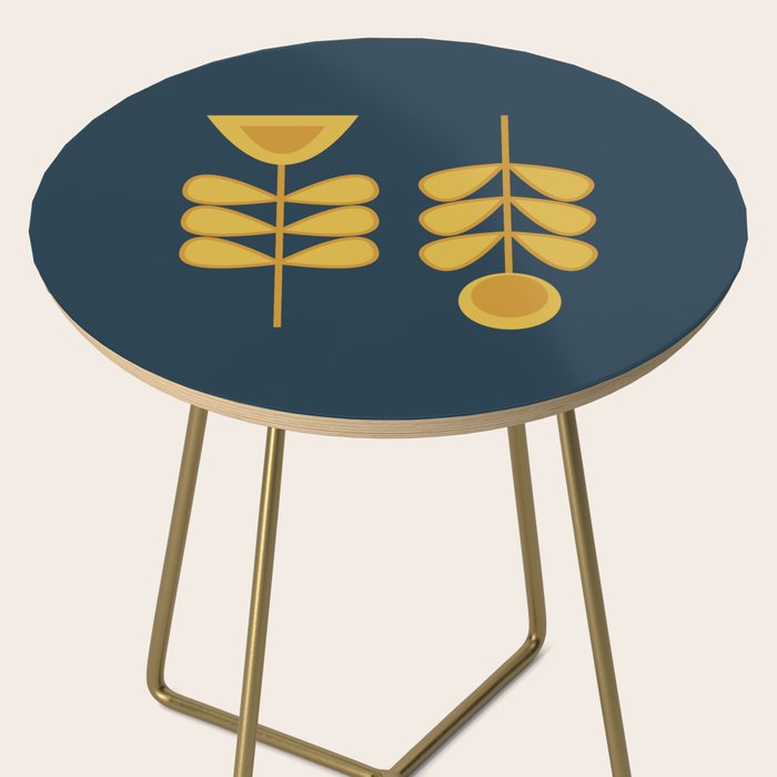 Scandi Garden Retro Minimalist Flower Pair in Mustard Yellow and Navy Blue Side Table Gallery Image 2