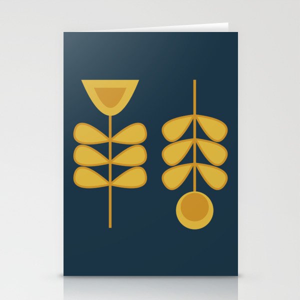 Scandi Garden Retro Minimalist Flower Pair in Mustard Yellow and Navy Blue Stationery Card Gallery Image 1