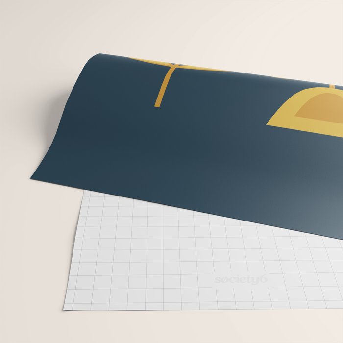 Scandi Garden Retro Minimalist Flower Pair in Mustard Yellow and Navy Blue Wrapping Paper Gallery Image 2