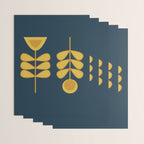 Scandi Garden Retro Minimalist Flower Pair in Mustard Yellow and Navy Blue Wrapping Paper Gallery Image 3