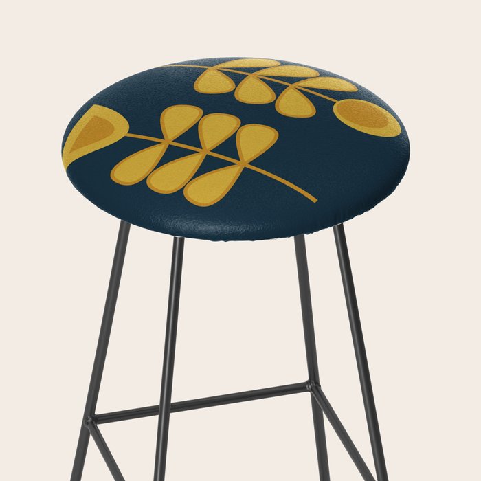Scandi Garden Retro Minimalist Flower Pair in Mustard Yellow and Navy Blue Stool Gallery Image 2