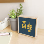 Scandi Garden Retro Minimalist Flower Pair in Mustard Yellow and Navy Blue Mini Art Print Gallery Image 2