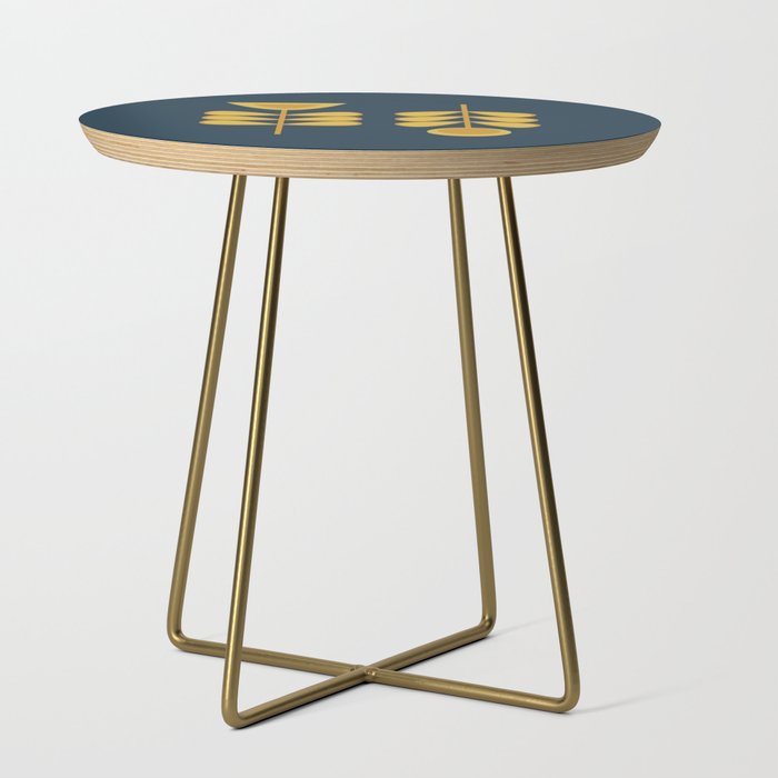 Scandi Garden Retro Minimalist Flower Pair in Mustard Yellow and Navy Blue Side Table Gallery Image 1