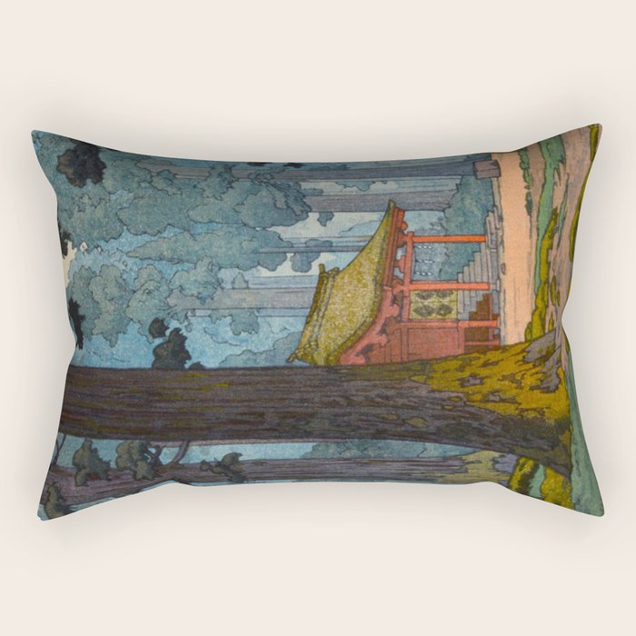 YoshidaToshi Sacred Grove Antique Japanese Woodblock Print  Rectangular Pillow Gallery Image 2
