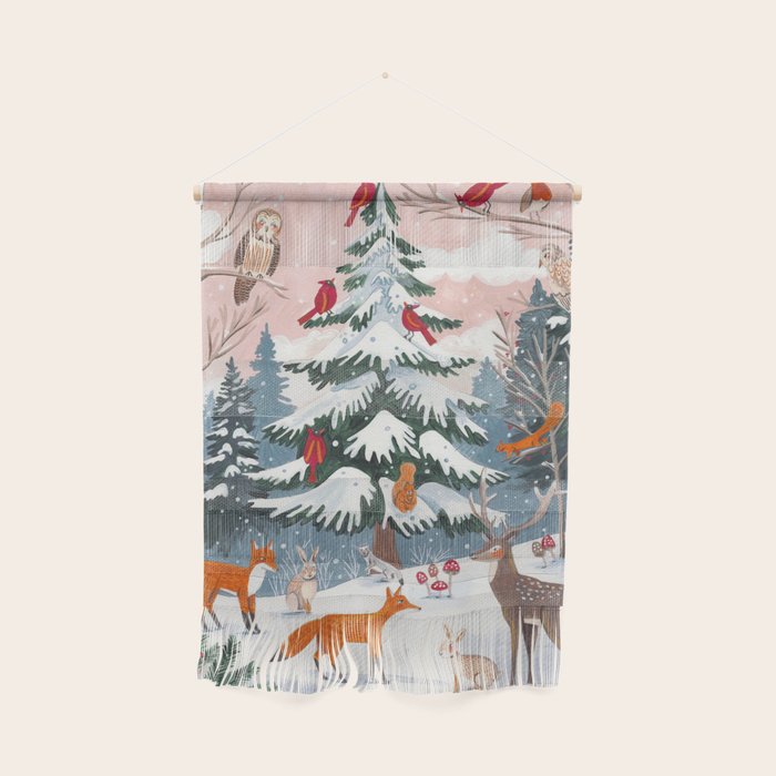 Animals in a Snowy Winter Forest Wall Hanging Gallery Image 1