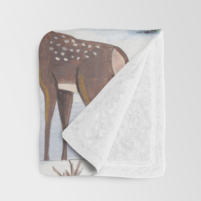 Animals in a Snowy Winter Forest Throw Blanket Gallery Image 3