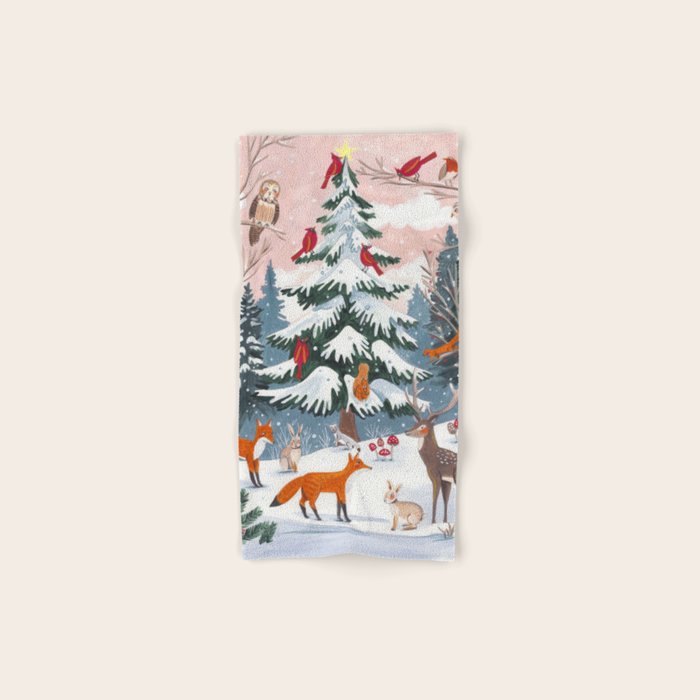 Animals in a Snowy Winter Forest Bath Towel Gallery Image 1