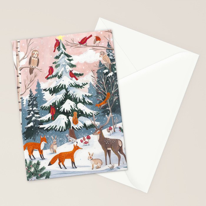 Animals in a Snowy Winter Forest Stationery Card Gallery Image 2