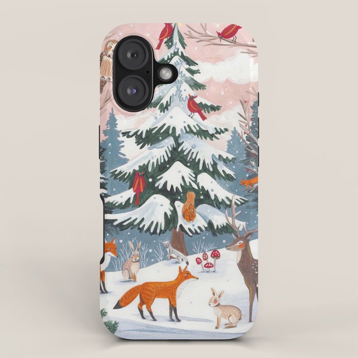 Animals in a Snowy Winter Forest iPhone Case Gallery Image 1