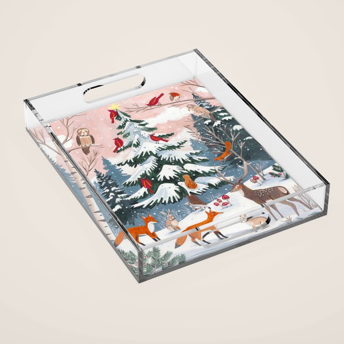 Animals in a Snowy Winter Forest Acrylic Tray Gallery Image 1