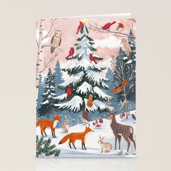 Animals in a Snowy Winter Forest Stationery Card Gallery Image 2