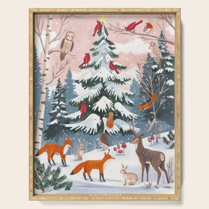 Animals in a Snowy Winter Forest Serving Tray Gallery Image 1