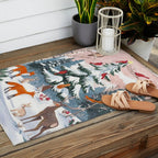 Animals in a Snowy Winter Forest Outdoor Rug Gallery Image 2