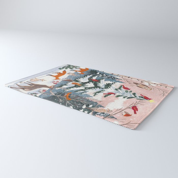 Animals in a Snowy Winter Forest Rug Gallery Image 3
