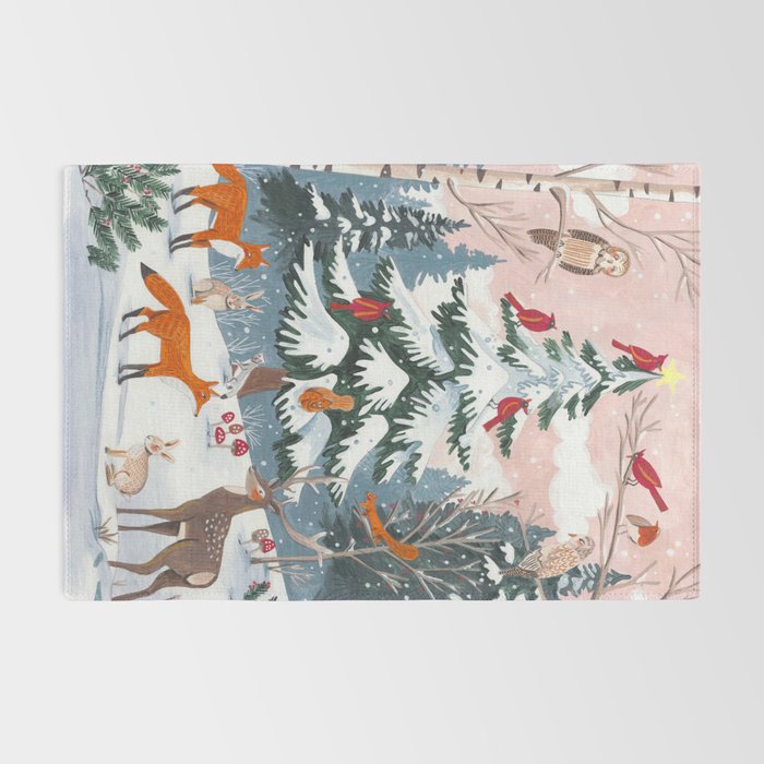 Animals in a Snowy Winter Forest Rug Gallery Image 2