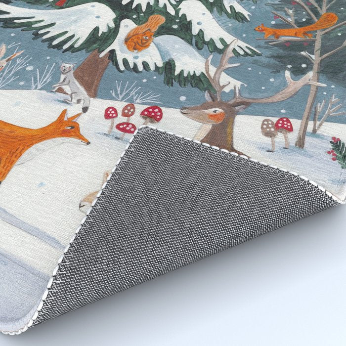 Animals in a Snowy Winter Forest Rug Gallery Image 4