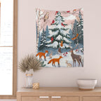 Animals in a Snowy Winter Forest Wall Tapestry Gallery Image 2