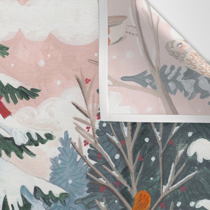 Animals in a Snowy Winter Forest Wall Tapestry Gallery Image 3