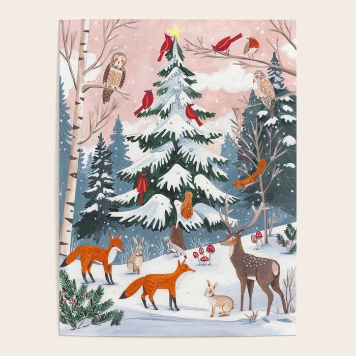 Animals in a Snowy Winter Forest Poster Gallery Image 4