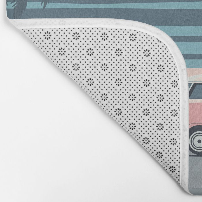 Surfer Graphic Beach Palm-Tree Camper-Van Art Bath Mat Gallery Image 2