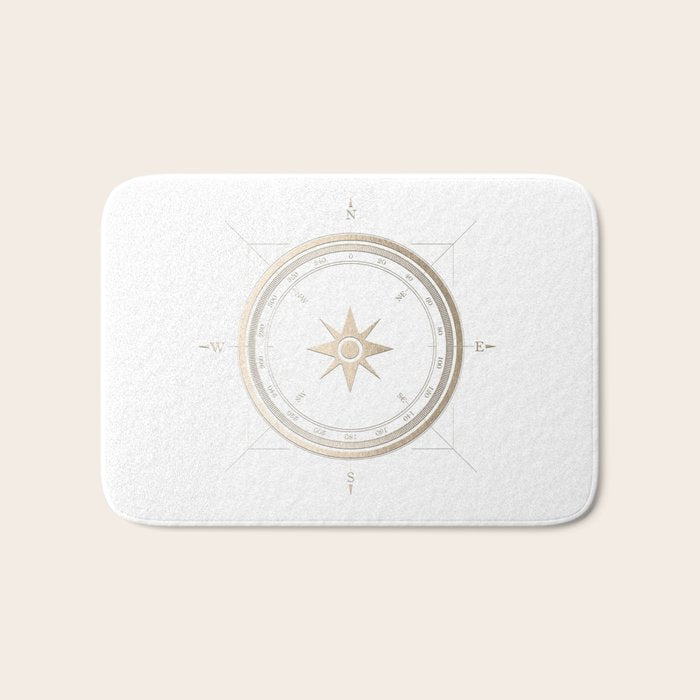 Gold Compass on White II Bath Mat Gallery Image 1